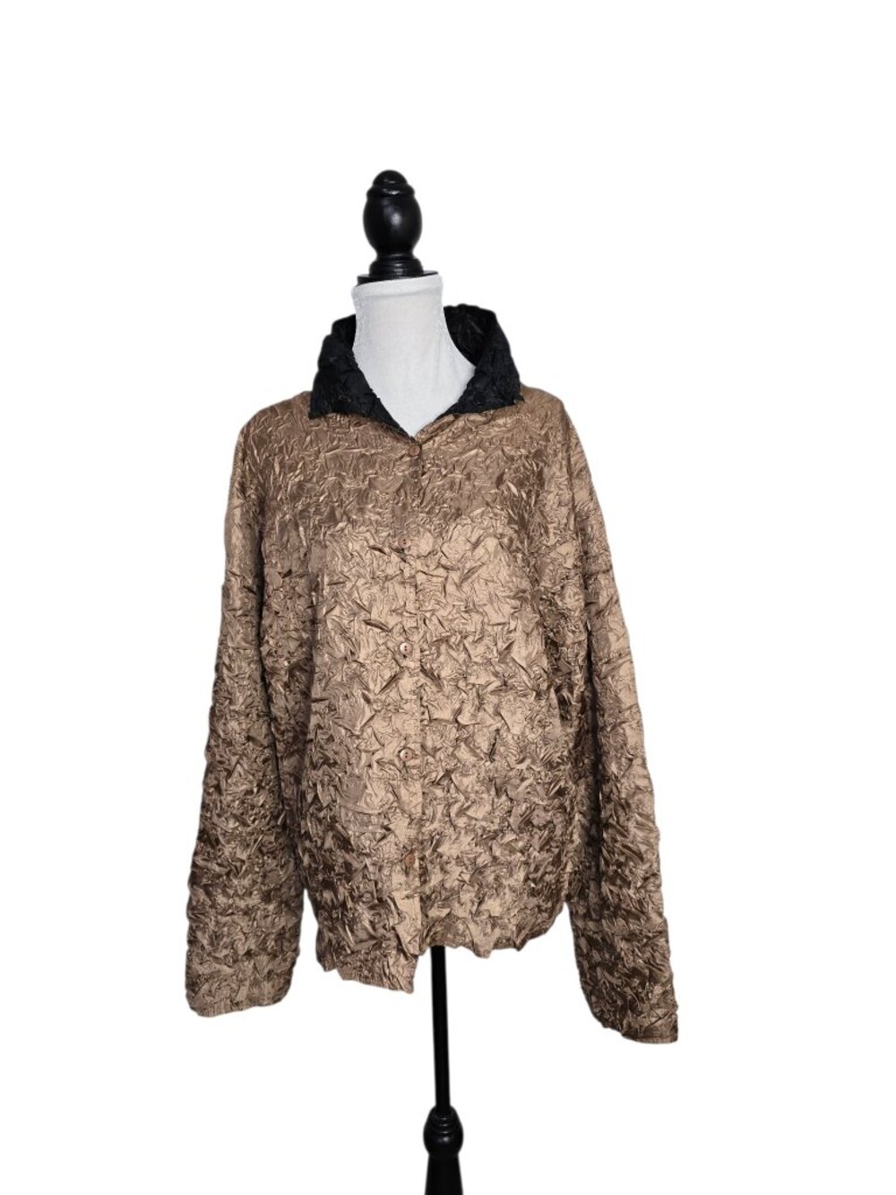 Vintage Reversible Textured Bronze & Black Blouse High Neck Petite Medium